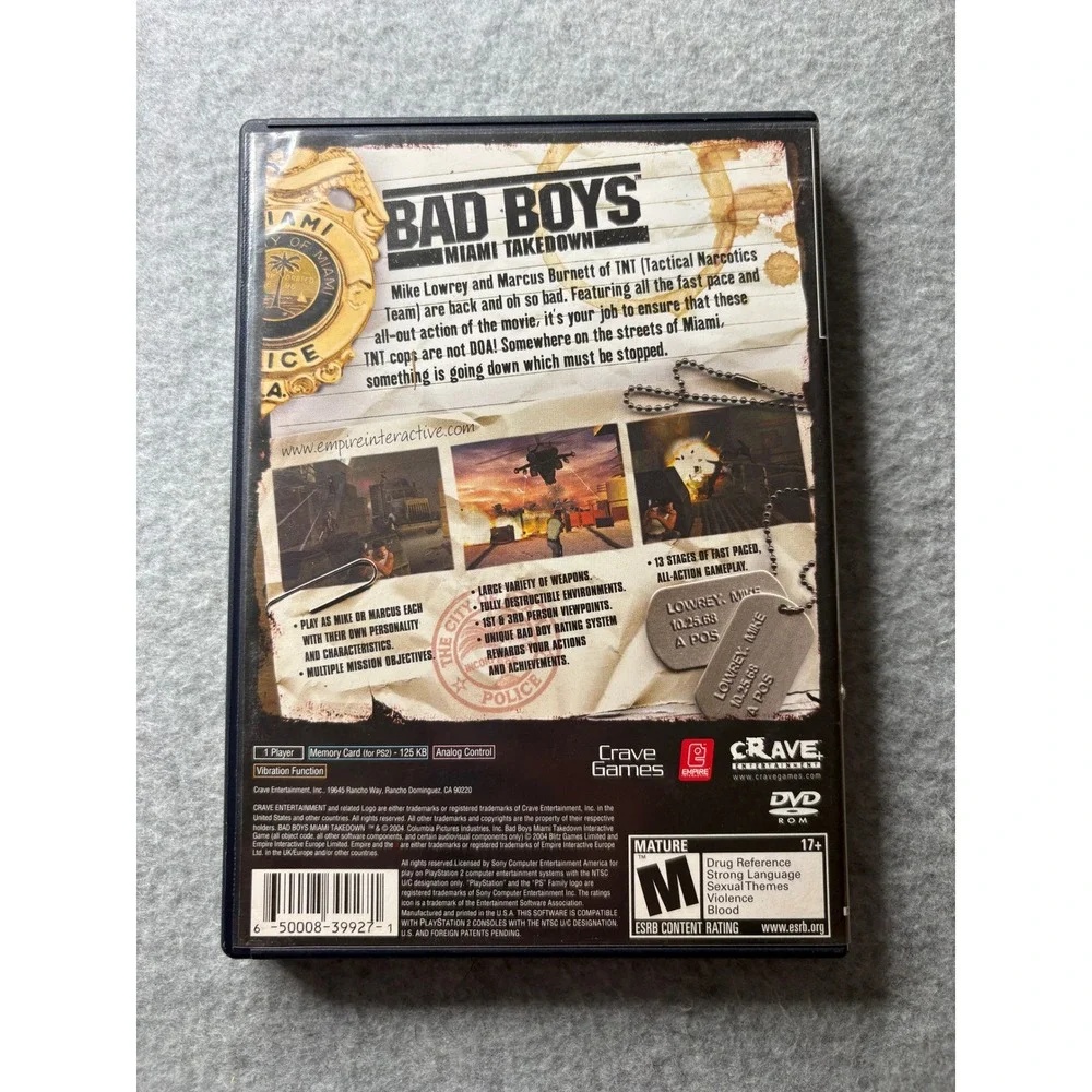 Bad Boys Miami Takedown Sony PlayStation 2 PS2 Game CIB Complete Manual 2004